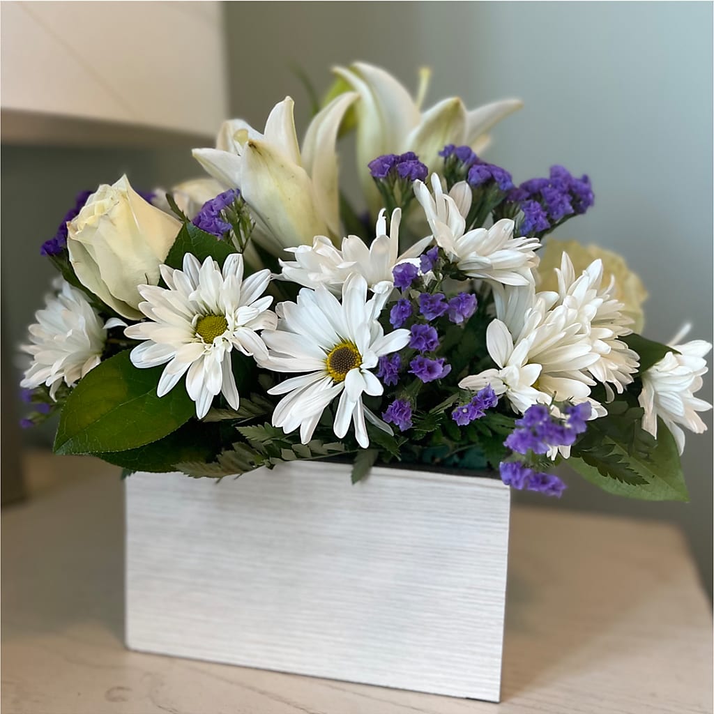 Beyond Blue Box Bouquet – LOU GENTILE'S FLOWERS BASKET, Fresno CA