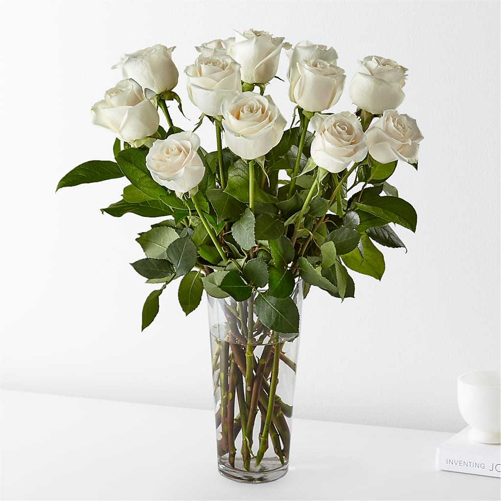 Long Stem White Rose Bouquet – LOU GENTILE'S FLOWERS BASKET, Fresno CA