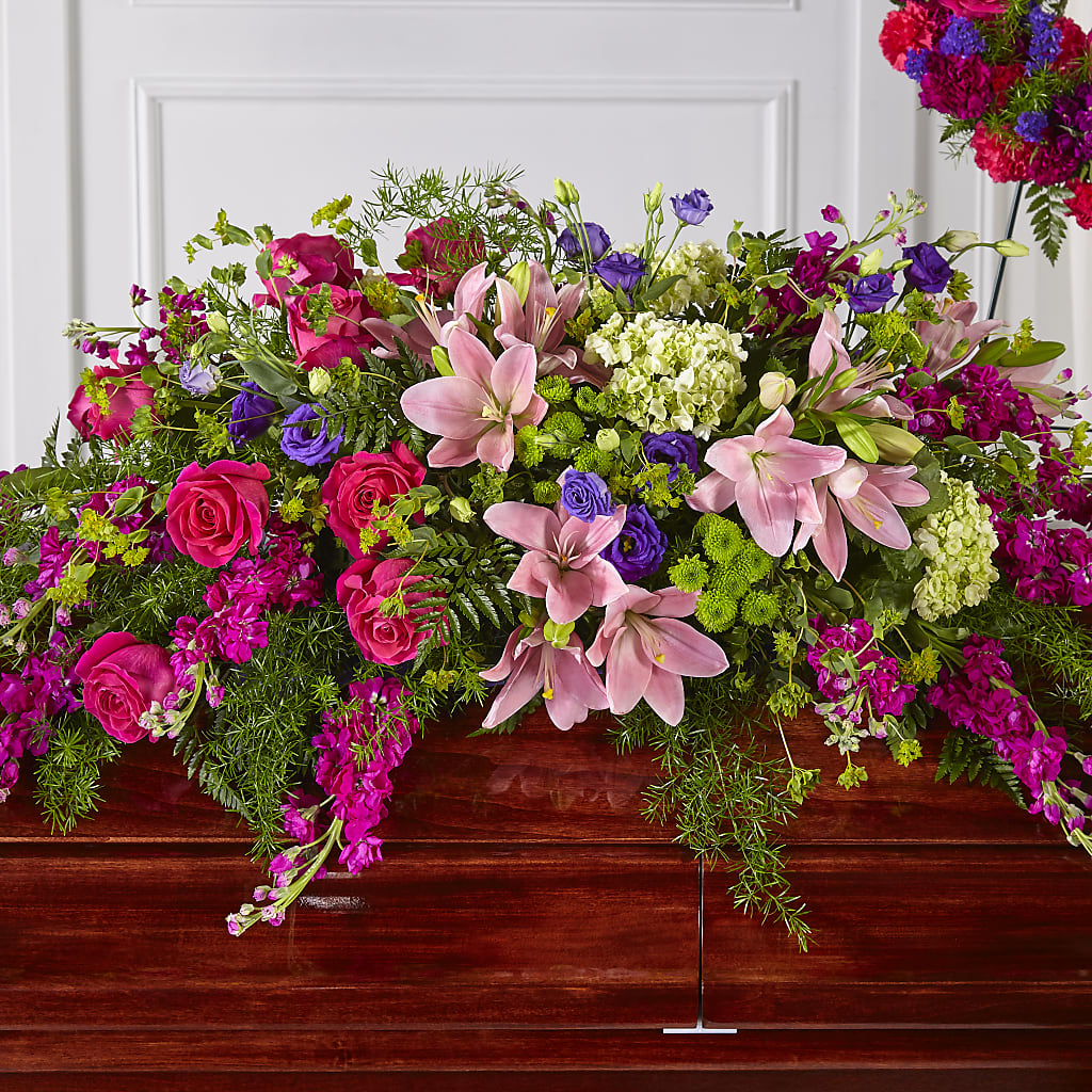 Radiant Tribute Casket Spray – LOU GENTILE'S FLOWERS BASKET, Fresno CA