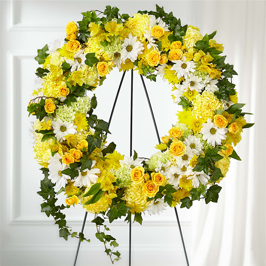 Golden Remembrance Wreath – LOU GENTILE'S FLOWERS BASKET, Fresno CA