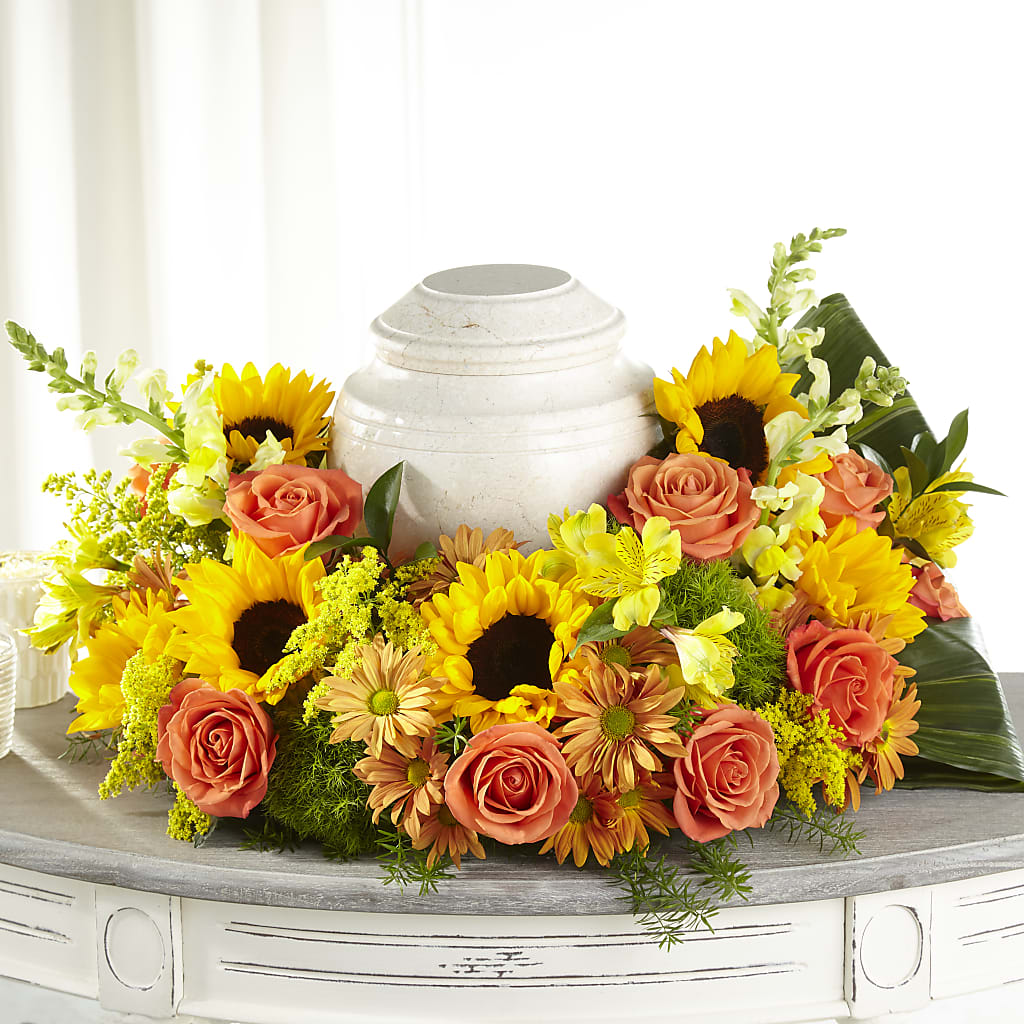 Faithful Sunflower Cremation Adornment – LOU GENTILE'S FLOWERS BASKET, Fresno CA