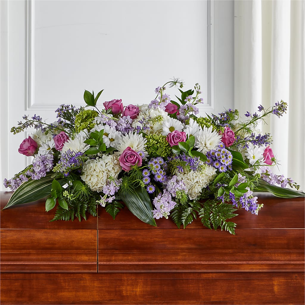 Meadows of Serenity Casket Spray – LOU GENTILE'S FLOWERS BASKET, Fresno CA