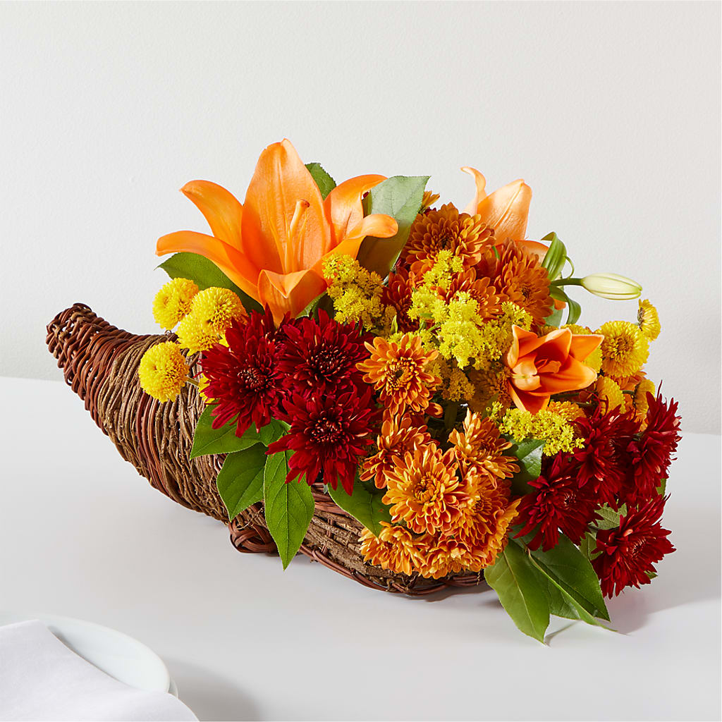 Bouquet of Blessings Cornucopia – LOU GENTILE'S FLOWERS BASKET, Fresno CA