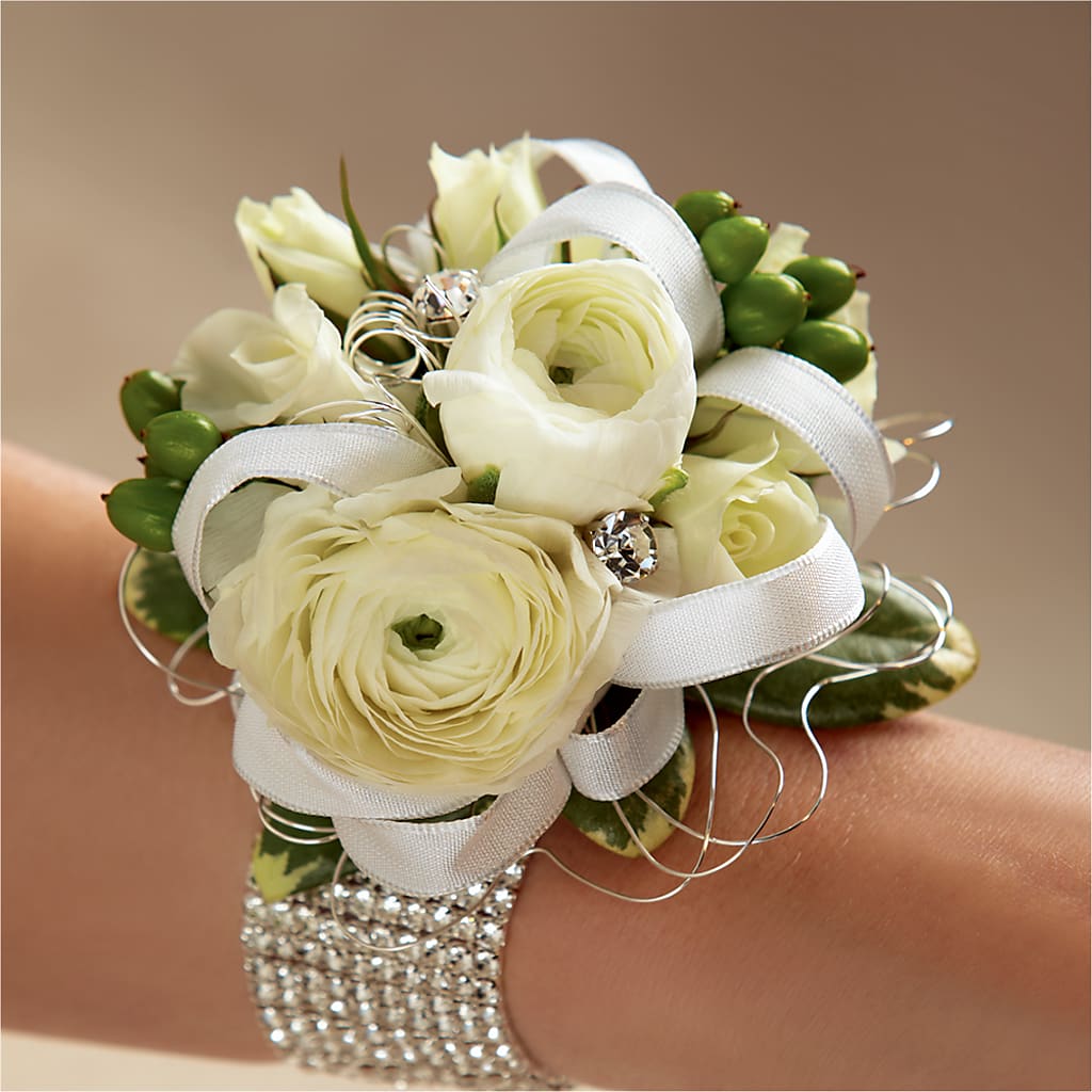 White Wedding Corsage – LOU GENTILE'S FLOWERS BASKET, Fresno CA