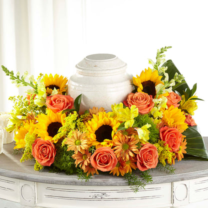 Faithful Sunflower Cremation Adornment – LOU GENTILE'S FLOWERS BASKET, Fresno CA